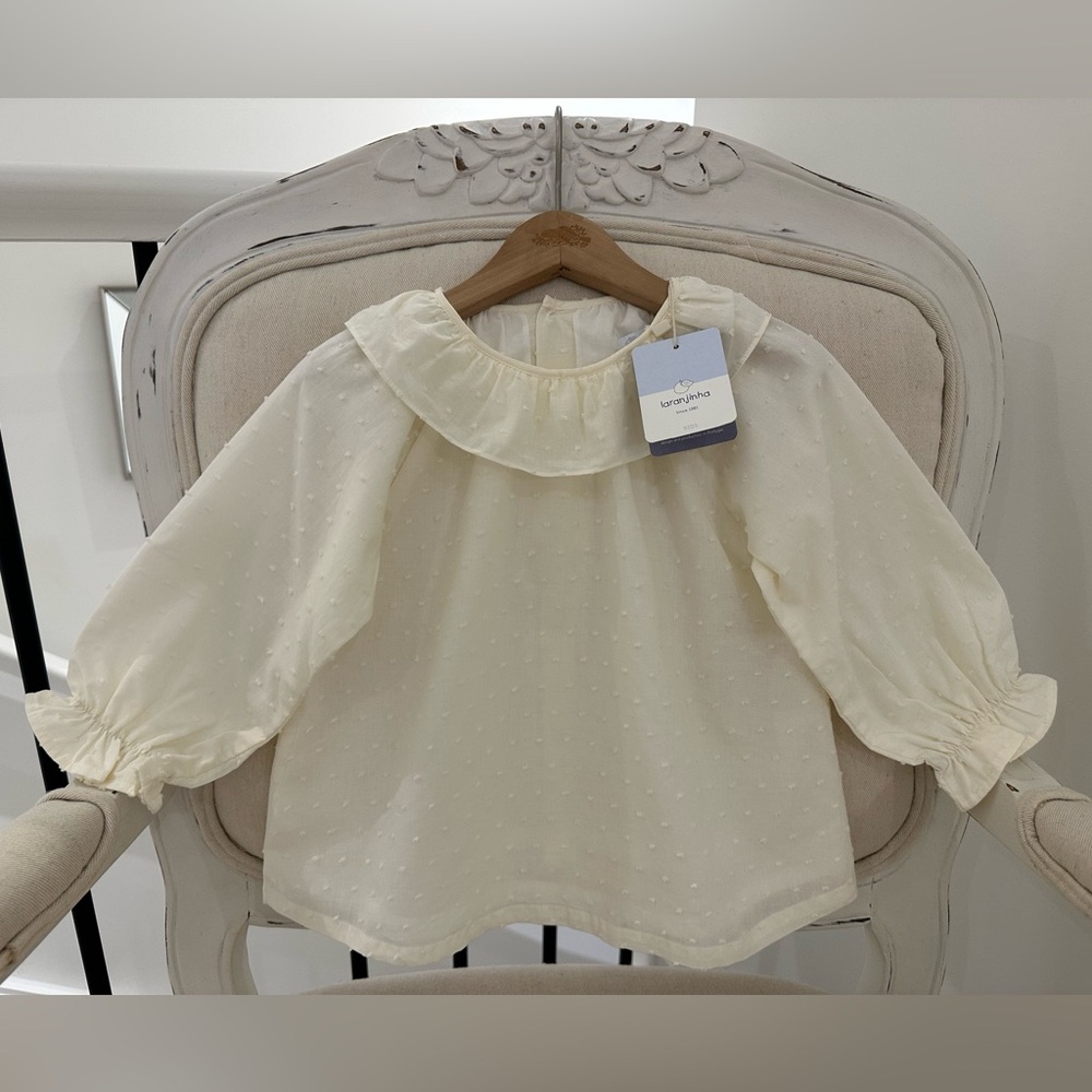 2T Girls Ivory Swiss Dot Blouse by Laranjinha Made in Portugal NWT